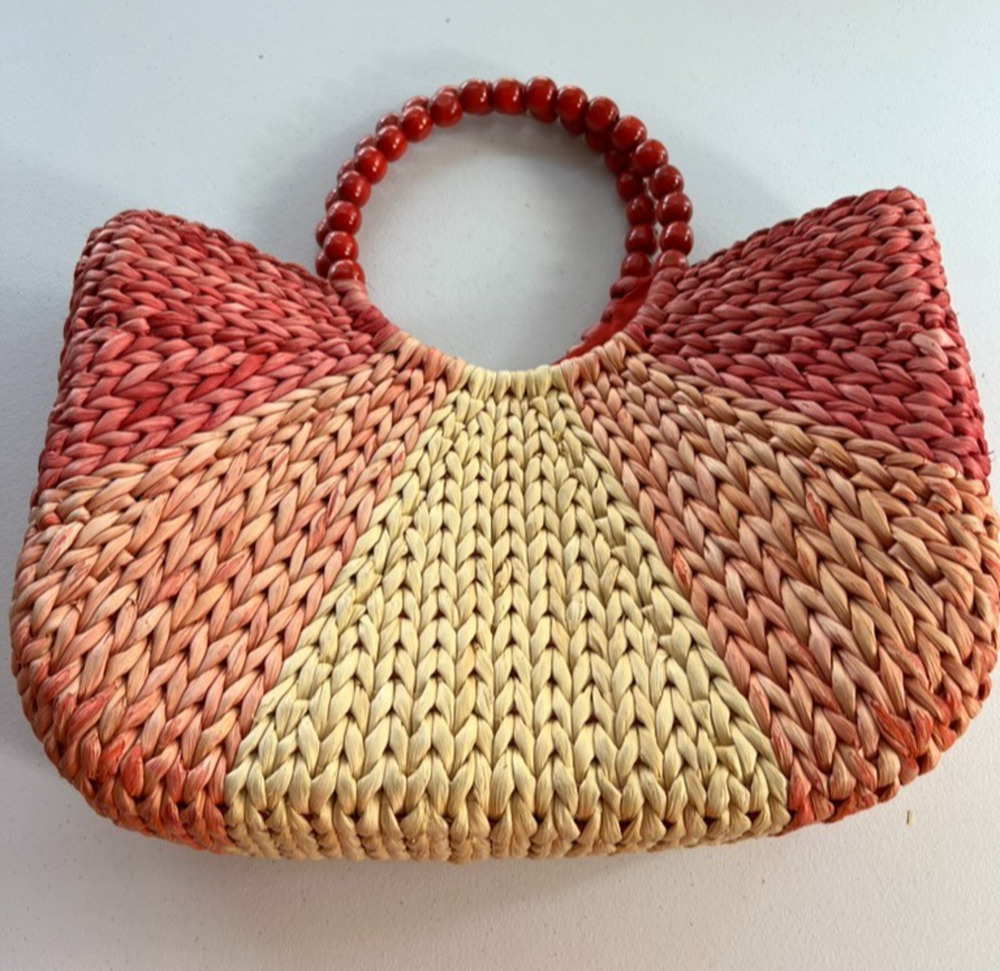 Judi Flowers Beach Tote For Bonjour Fleurette Beaded Wood Handles Lined - Picture 1 of 11